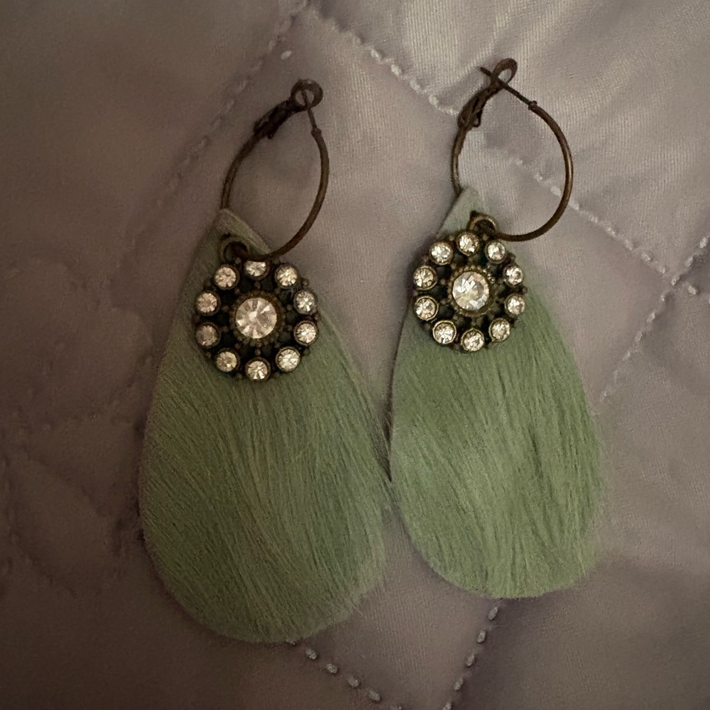 Jaded gypsy Mint Green Teardrop Crystal Hoop Earrings